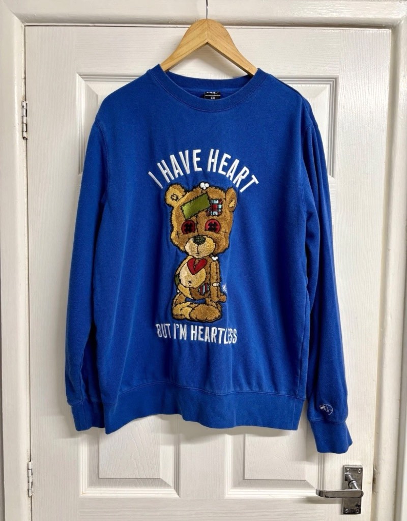 Sniper Gang Apparel "I Have Heart but I'm Heartless" Bear Jumper Blue Size Large