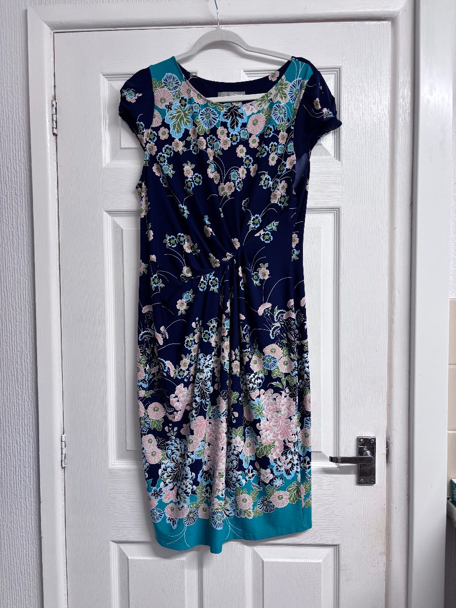 Marks & Spencer Woman Floral Twist Front Knee Length Shift Dress | UK 16 Indigo