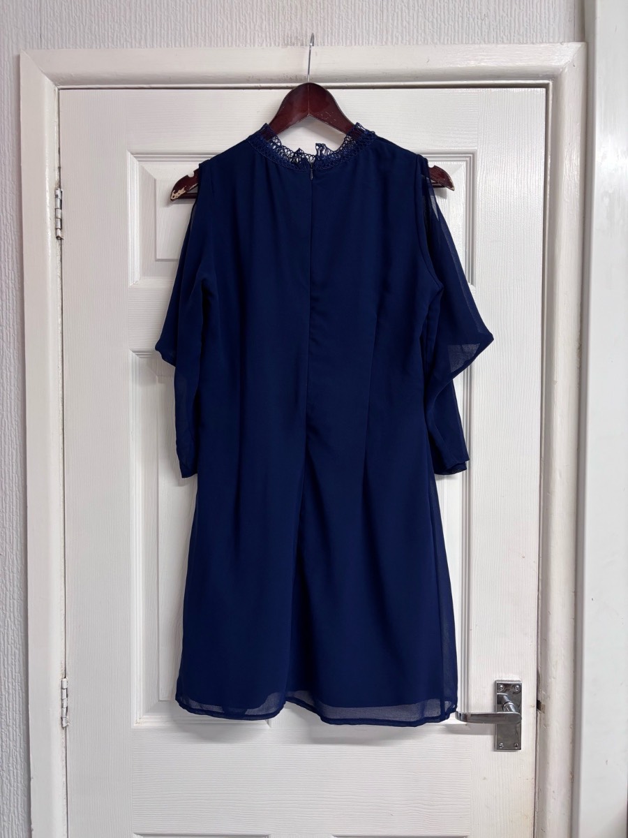 Little Mistress Navy Blue Cold Shoulder High Neck Mini Dress Size 12