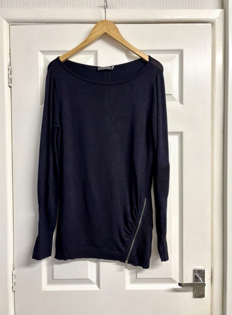 Mint Velvet Black Charcoal Grey Asymmetric Zip Tunic Jumper Top Size 10
