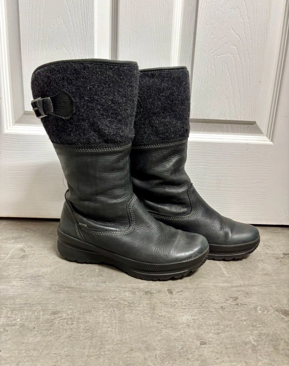ECCO Gore-Tex Leather & Wool Mid-Calf Boots Black/Grey UK Size 5.5