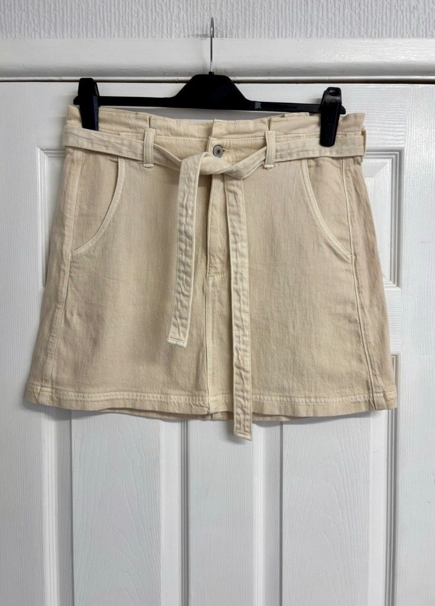American Eagle Outfitters Beige Belted  Mini Denim Skirt Size 16
