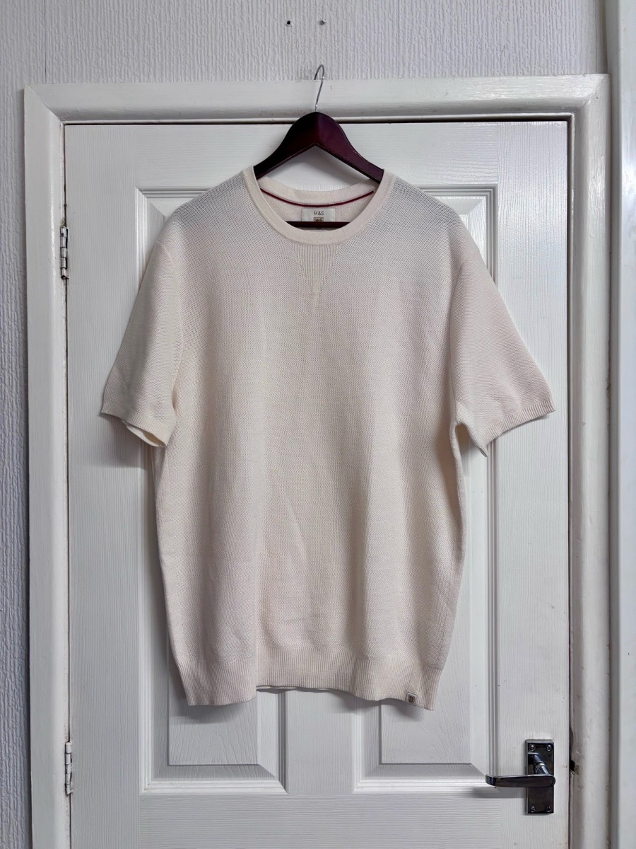M&S x England FA Cream Merino Wool Blend Short Sleeve Knitted T-Shirt Size XL