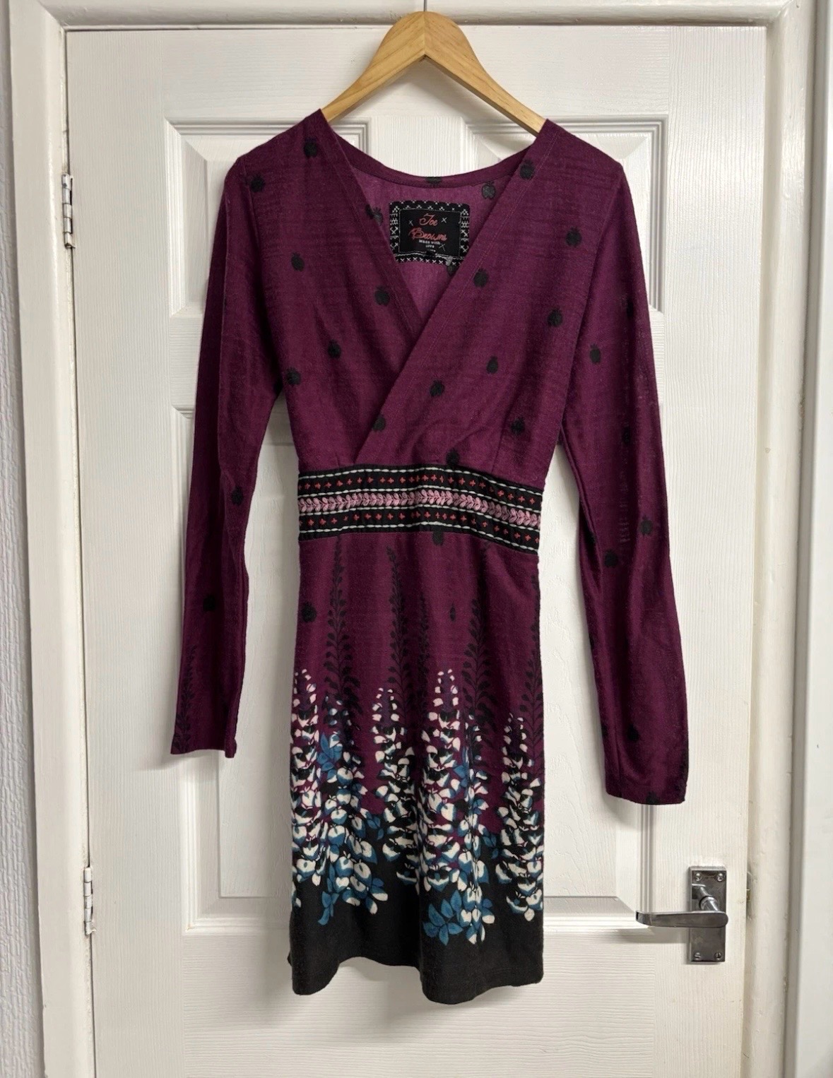 Joe Browns Burgundy Floral Long Sleeve Mini Dress UK 14