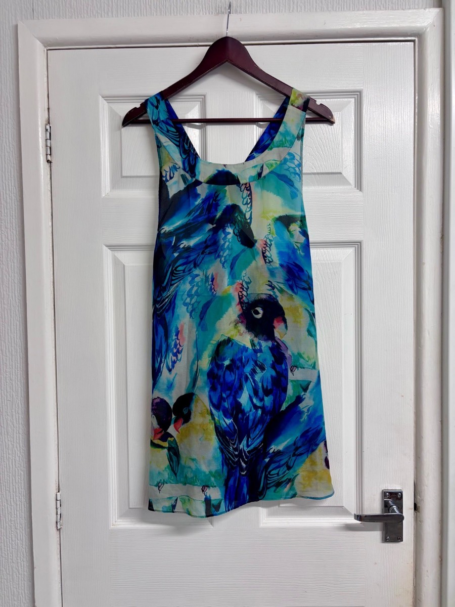 Ted Baker Tropical Parrot Print Sleeveless Sheer Beach Cover Up Dress Size Small