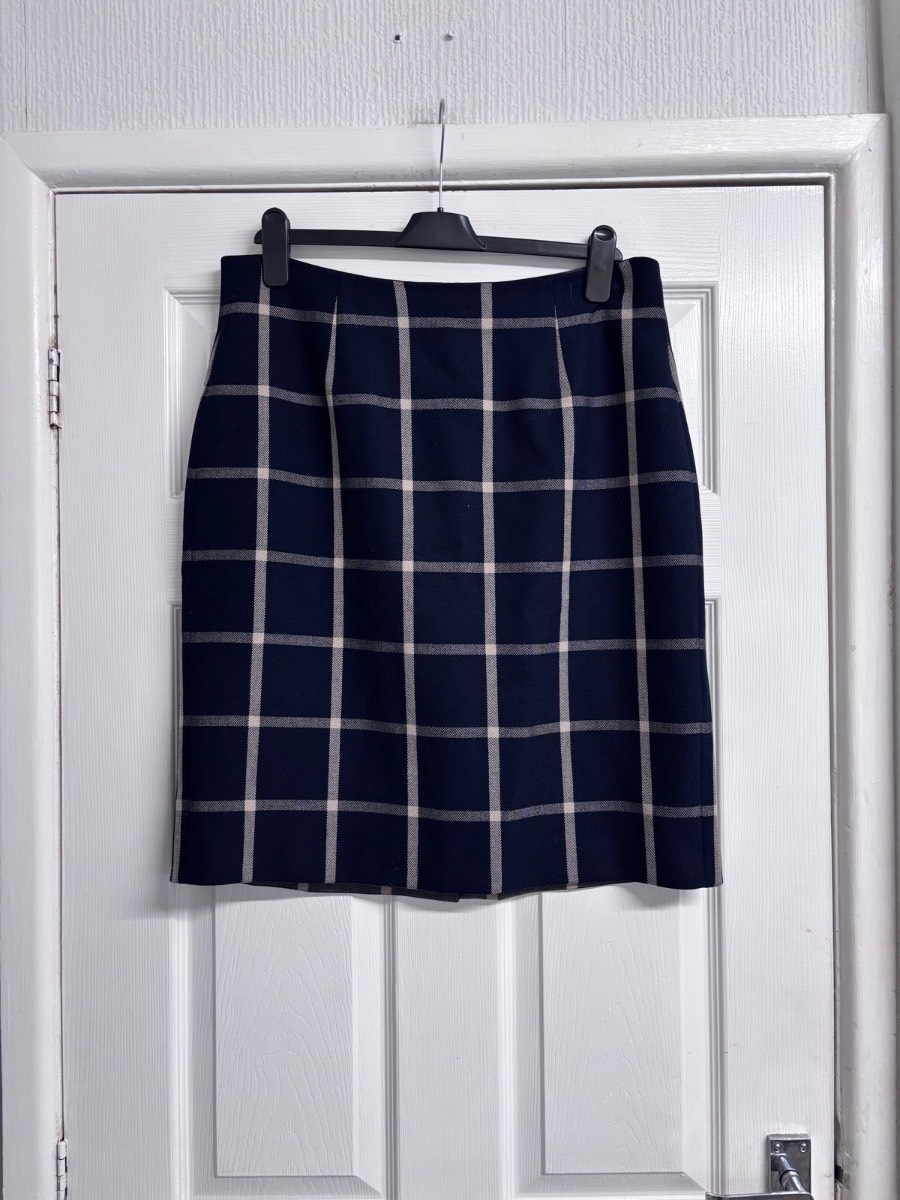 Hobbs London Navy Blue Windowpane Check Pencil Skirt | UK 14