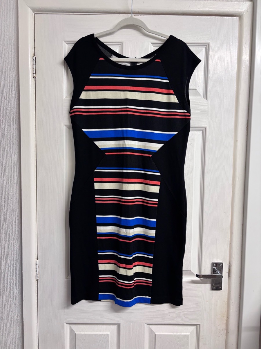 Myleene Klass Women’s Striped Bodycon Shift Dress Black Multi - Size UK 18