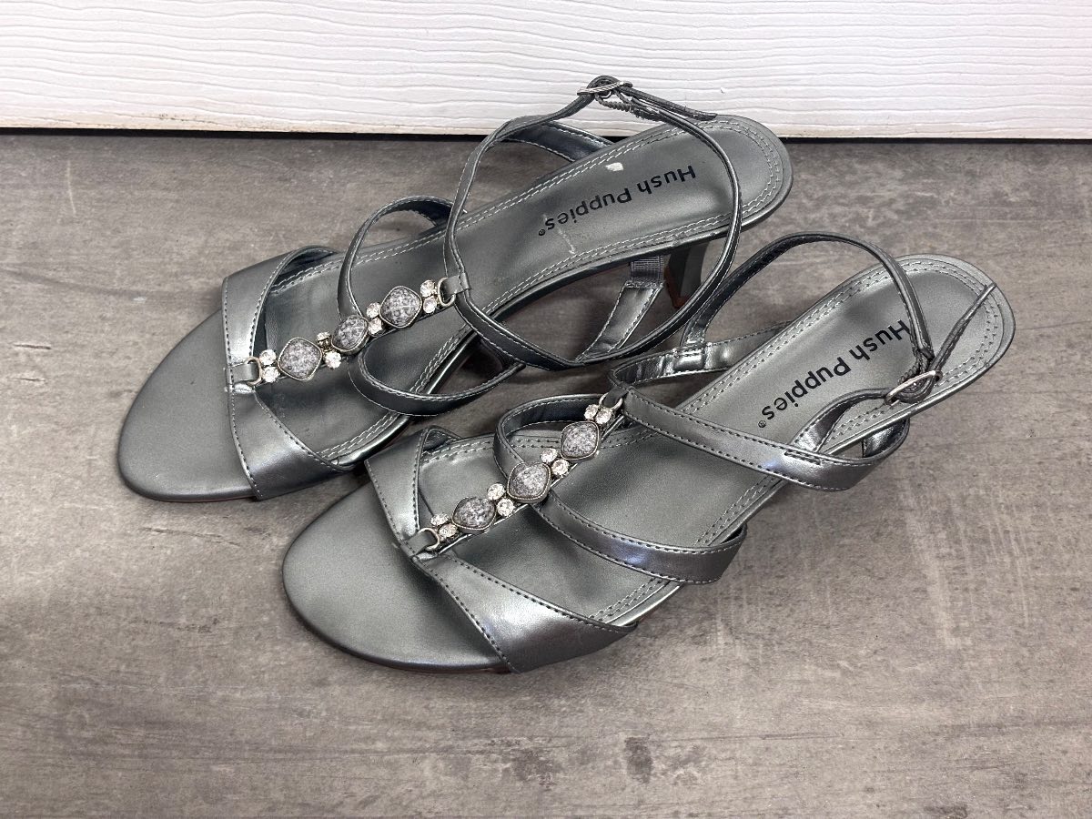 Hush Puppies Metallic Grey Embellished Heeled Sandals Size 5