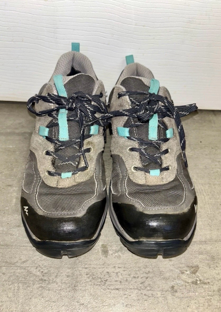 Quechua Grey & Turquoise Waterproof Hiking Shoes Size UK 4