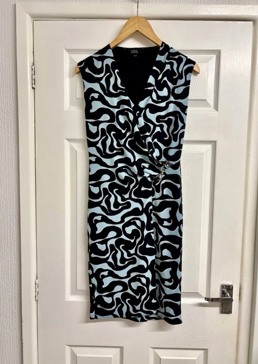 Star by Julien Macdonald Blue Black Swirl Print Sleeveless Midi Dress Size 8