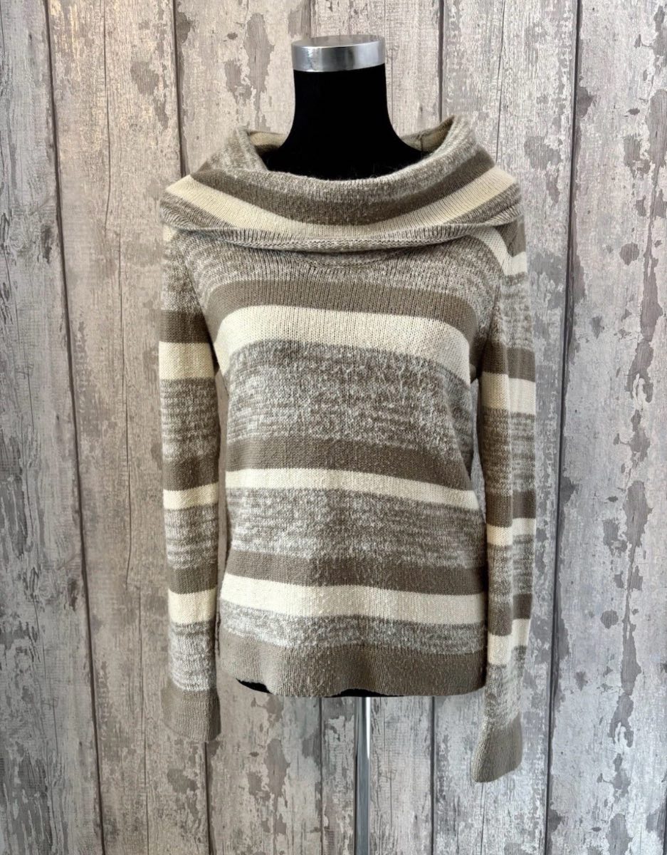 Maine New England Beige Brown Striped Cowl Neck Jumper - Size 10