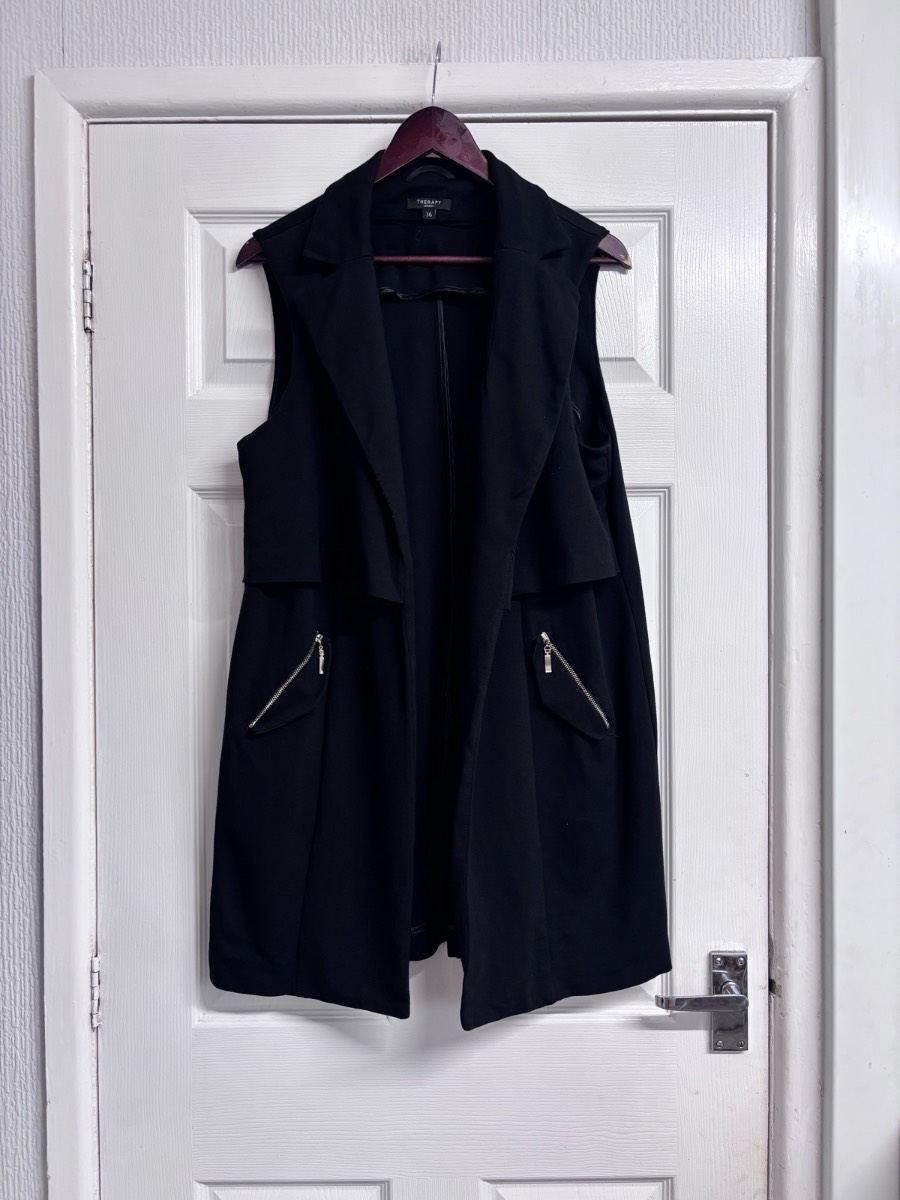 Therapy London Black Longline Sleeveless Blazer Gilet Vest — Size 16