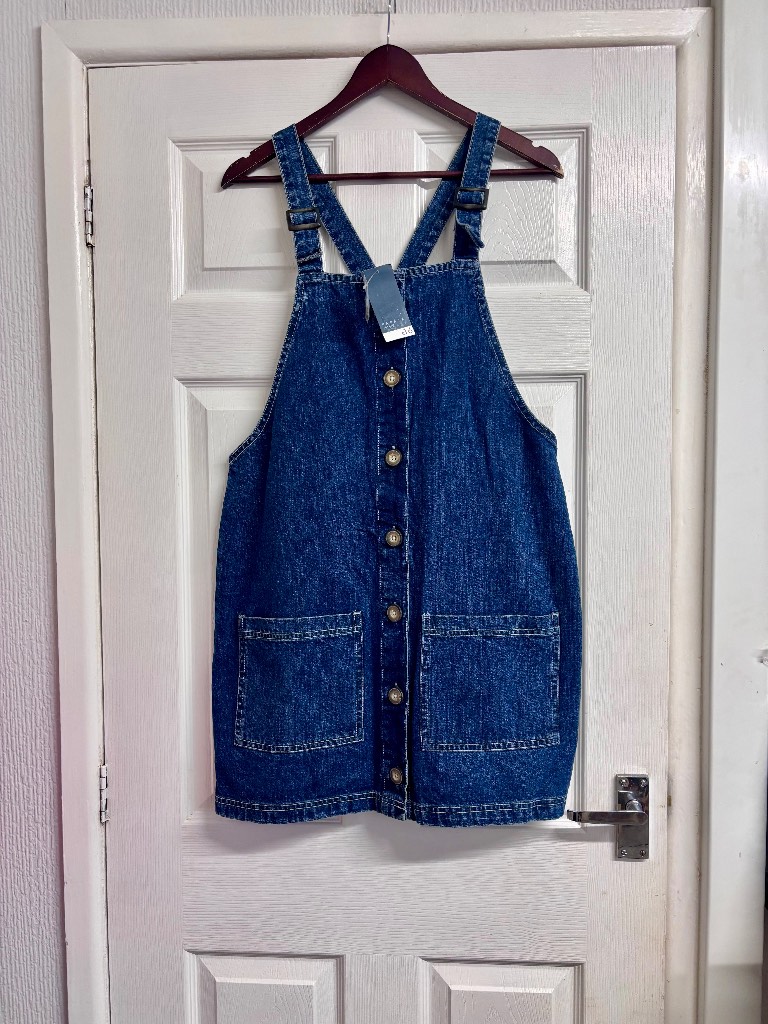Papaya Blue Denim Pinafore Dress Size 14 New with Tags