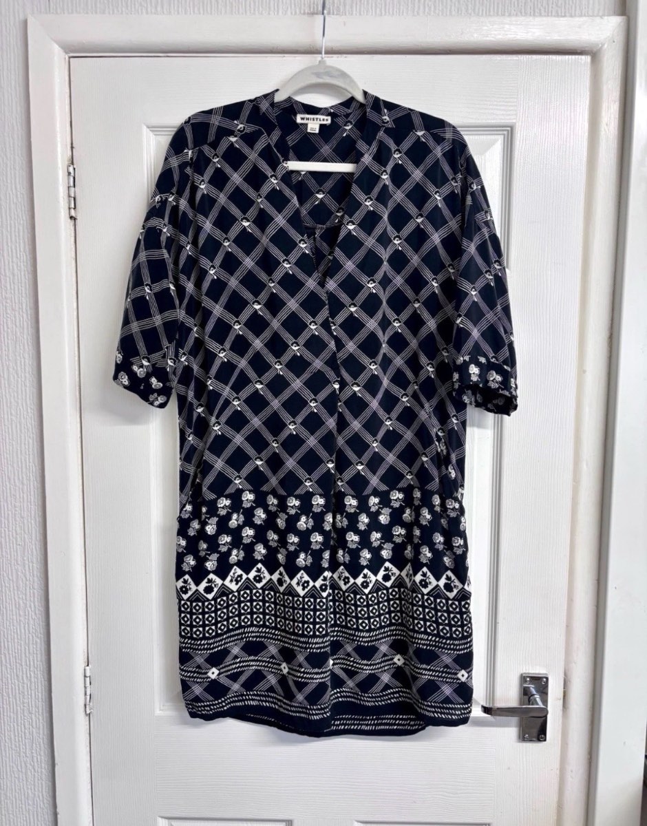 Whistles Black & White Geometric & Floral Print Shift Dress - UK Size Small