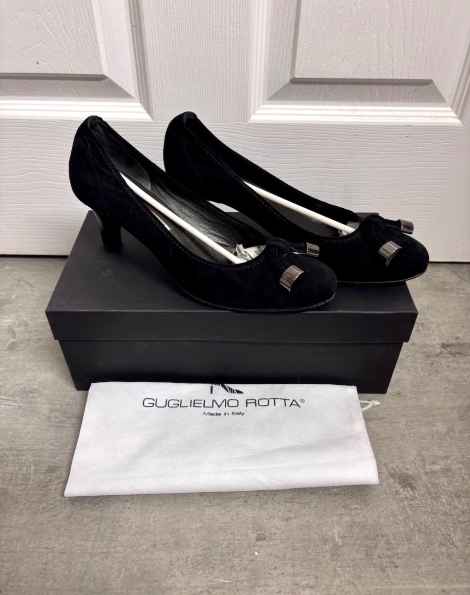 Guglielmo Rotta Black Suede Tassel Italian Heels Shoes Size UK 5.5 (EU 38.5)