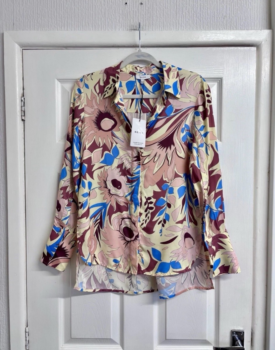 Reiss Floral Print Multicoloured Oversized Satin Shirt UK 6 New With Tags NWT