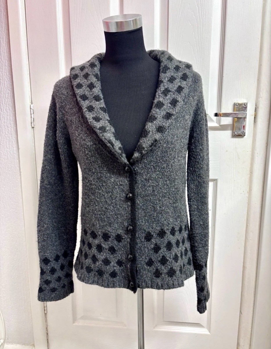Per Una Grey Knit Boucle Cardigan - Diamond Pattern - Size Small