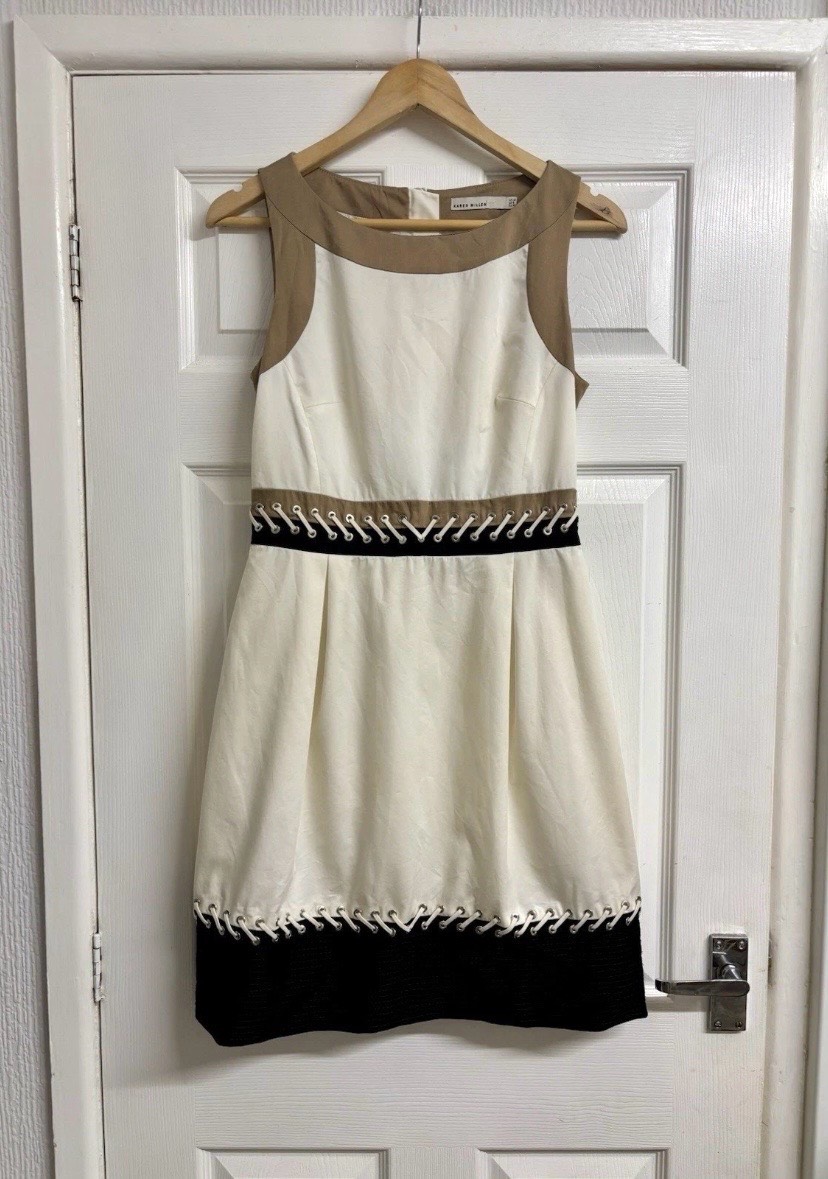 Karen Millen Cream Tan Colour Block Sleeveless Dress UK 12