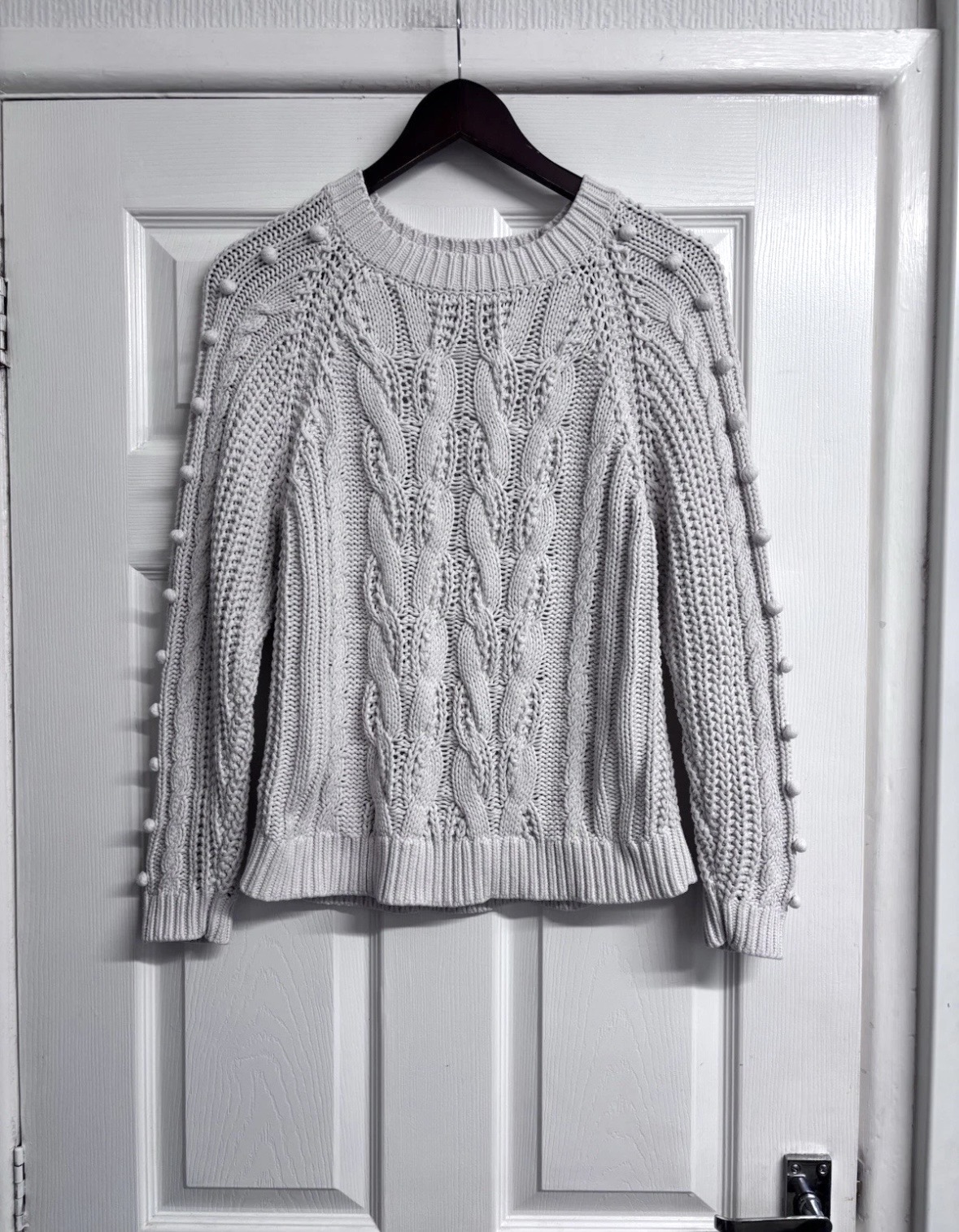 Mint Velvet Off-White Cable Knit Pom-Pom Jumper (Size XS)