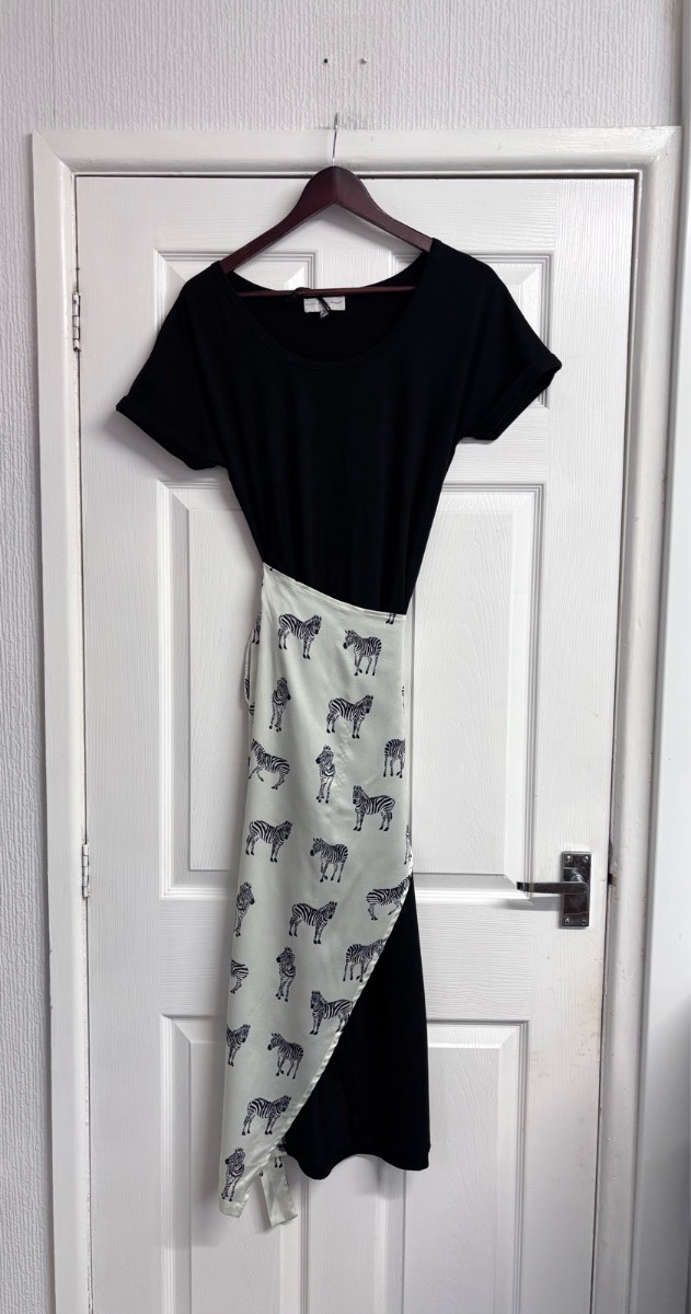 Never Fully Dressed Black Zebra Print Contrast Wrap Midi Dress - Size UK 8