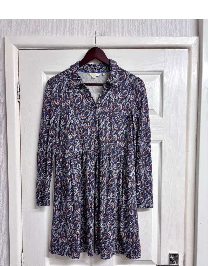Boden Navy White Paisley Jersey Shirt Mini Dress UK Size 10 Petite