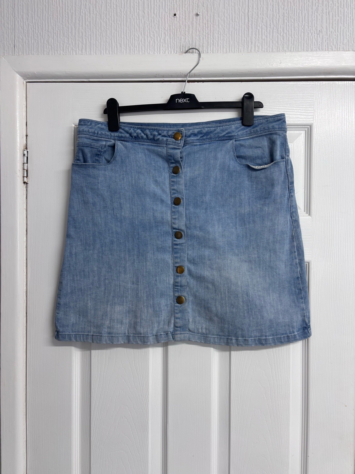 Joules Light Wash Button-Through Denim Mini Skirt - Size 16