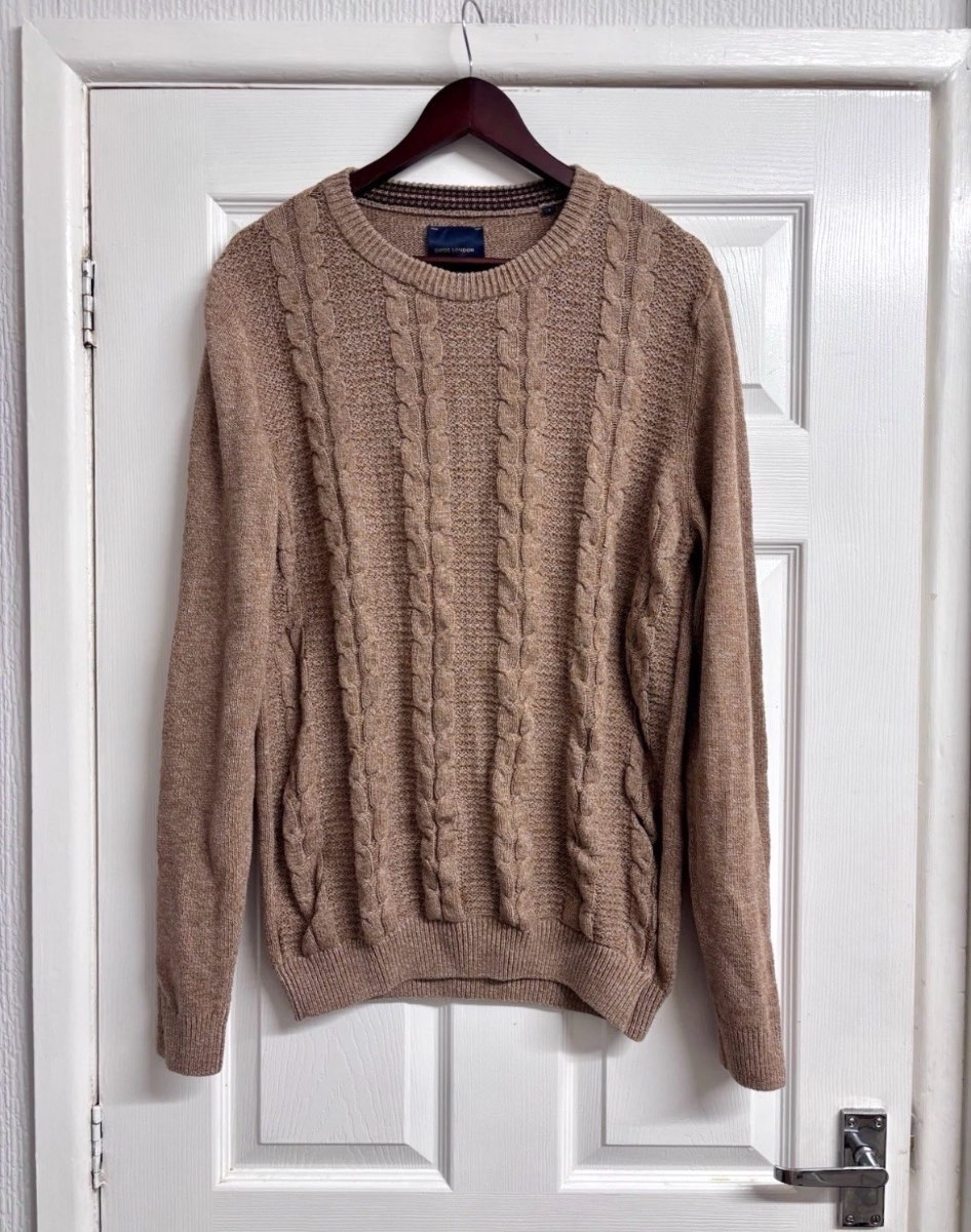 Guide London Tan Brown Cable Knit Jumper Sweater - 100% Cotton - Size Large
