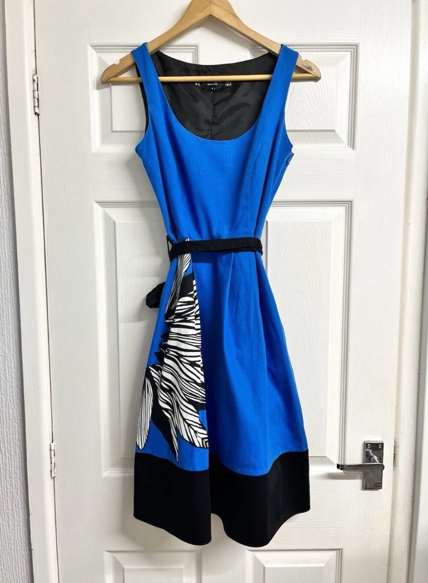 Principles Sleeveless Belted Royal Blue Floral Summer Dress Size 8