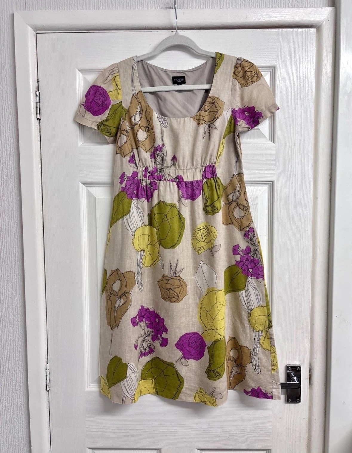 Hobbs 100% Linen Multicoloured Floral Mini Dress - Size 8