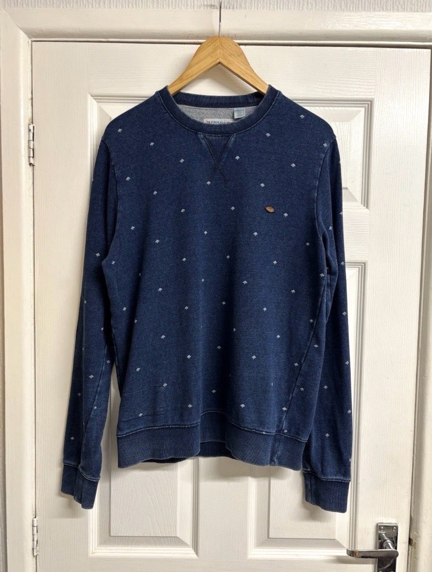 Farah Blue Polka Dot Print Crew Neck Jumper Sweater Size Medium