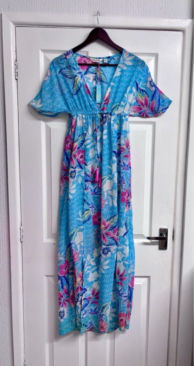 Accessorize Turquoise Blue Maxi Dress Beach Cover-Up Size XS New w/tags RRP £40