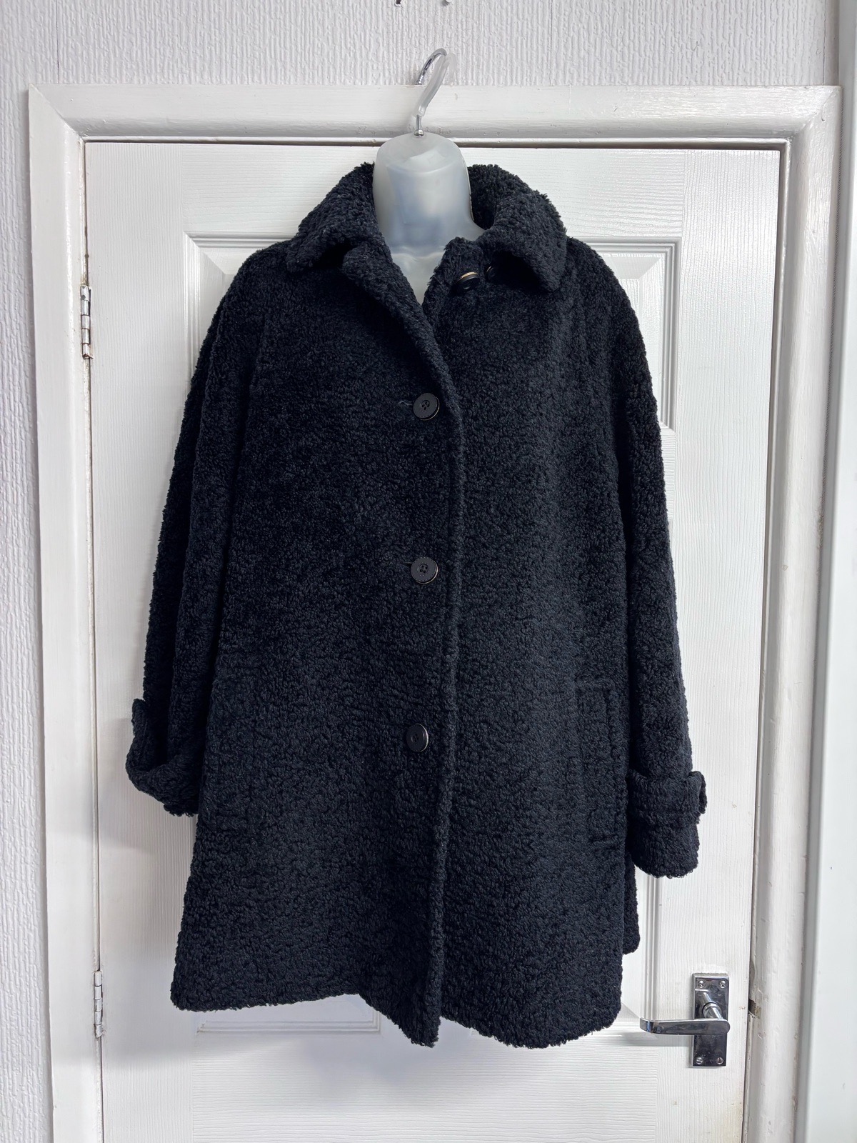Vintage Aquascutum Black Bouclé Wool Blend Coat (UK 14)