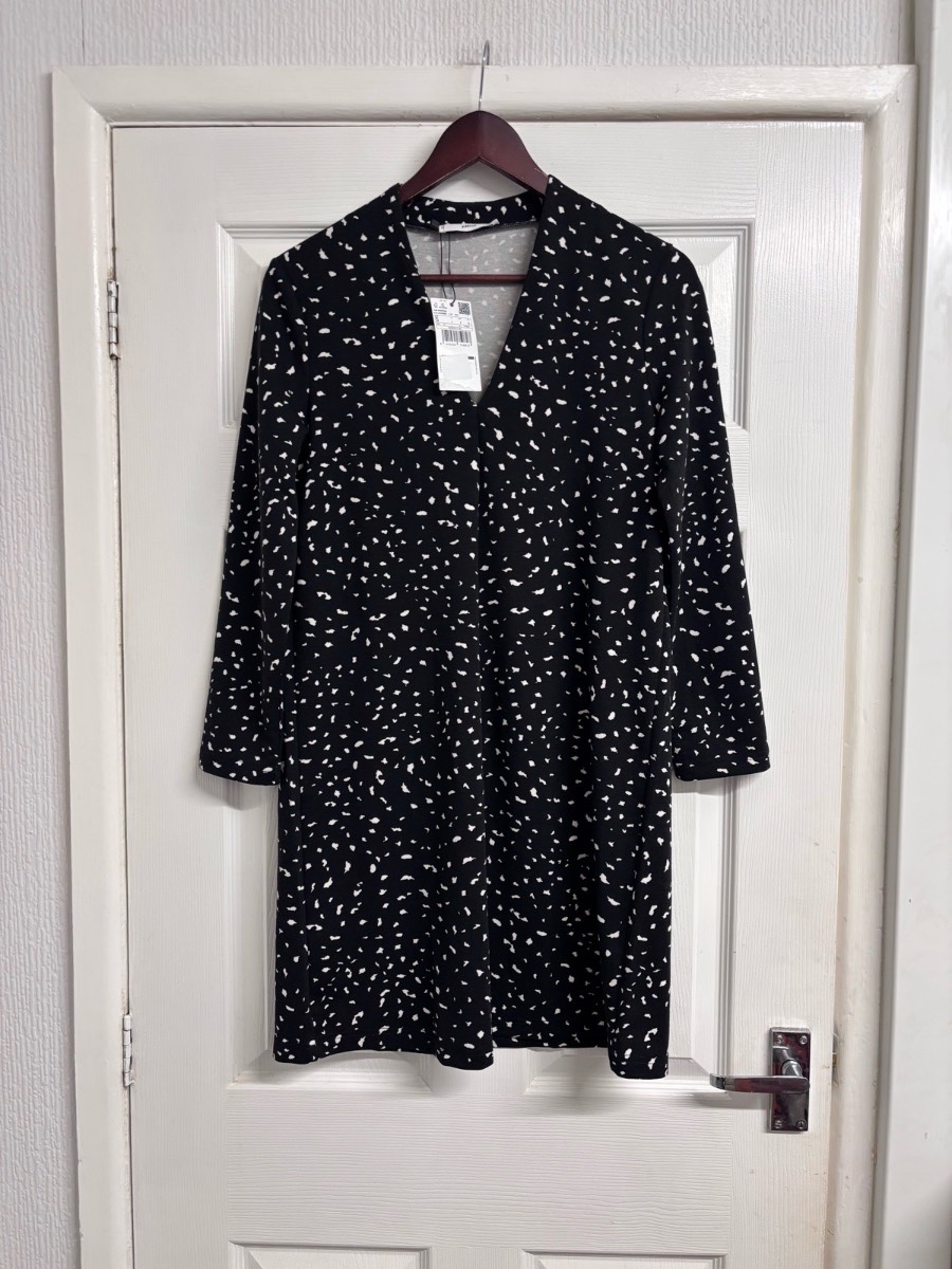 Mango Black and White Speckled Shift Dress – Size S (UK 8) New With Tags NWT
