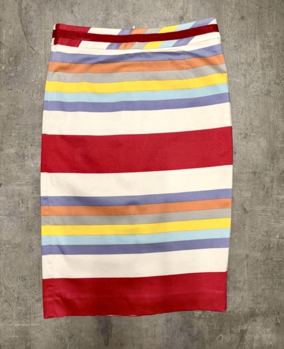 Boden Striped Red Multicoloured Knee Length Pencil Skirt UK Size 6