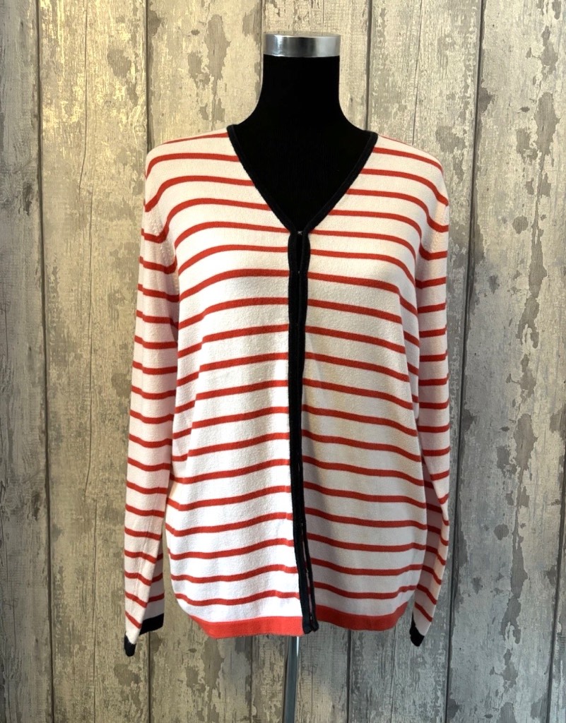 Bushwacker Red & White Striped Hook and Eye Cardigan Size Medium