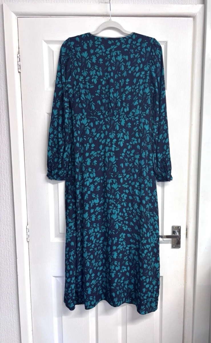 Hush Navy & Teal Floral Midi Dress Long Sleeve UK size 8