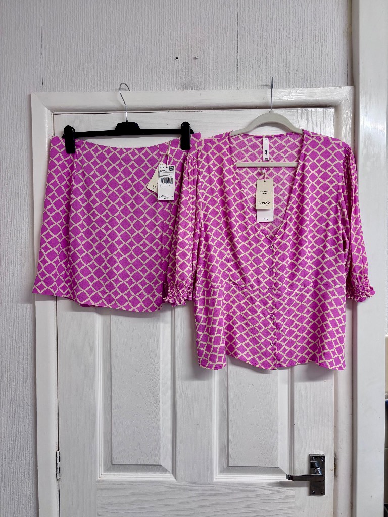 Mango Geometric Print Co-ord Set Top (XL) & Mini Skirt (L) New With Tags NWT