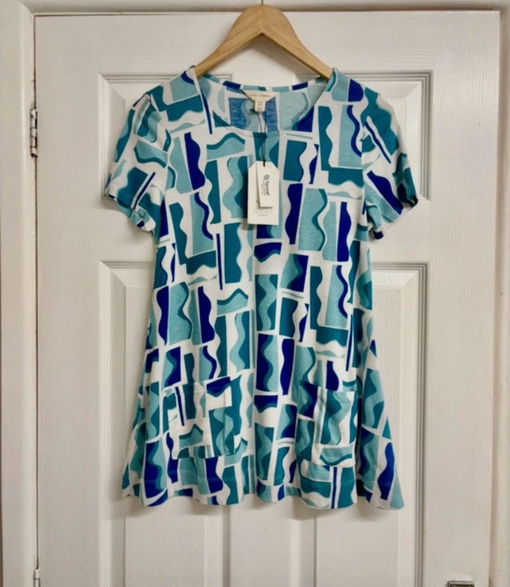 Seasalt Cornwall Turquoise Blue Short Sleeve T-Shirt Size UK 10 New with tags NWT