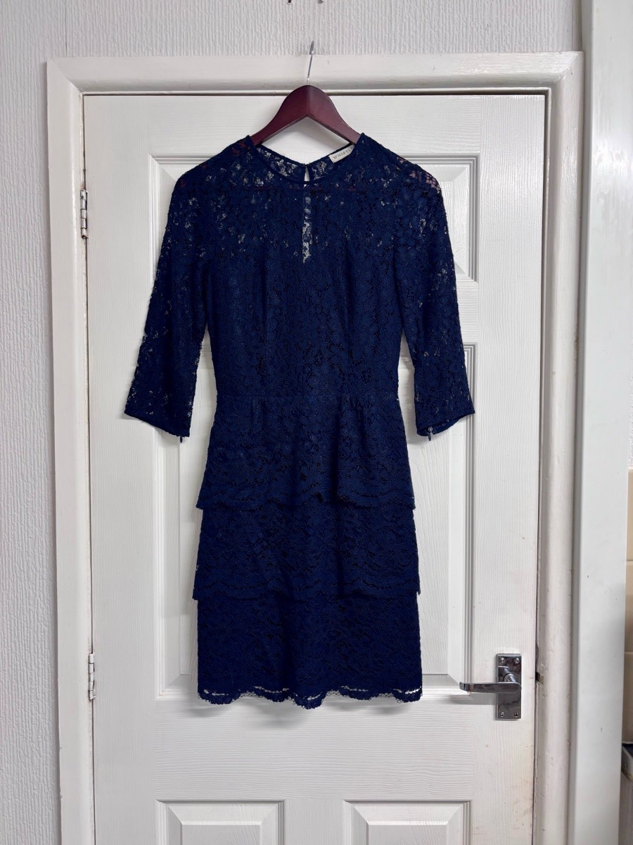 Whistles Navy Blue Tiered Lace Mini Dress Size UK 6