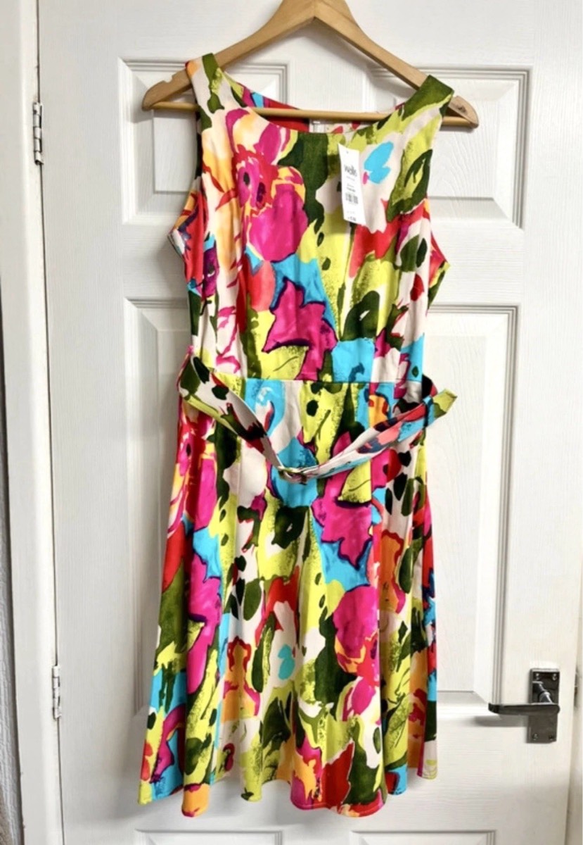 Wallis Vibrant Multicoloured Floral Knee-Length Dress - Size 14 New with Tags