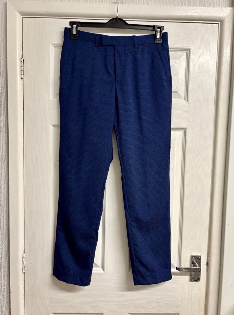 Jaeger Men’s Slim Fit Navy Blue Check Wool Trousers W30S