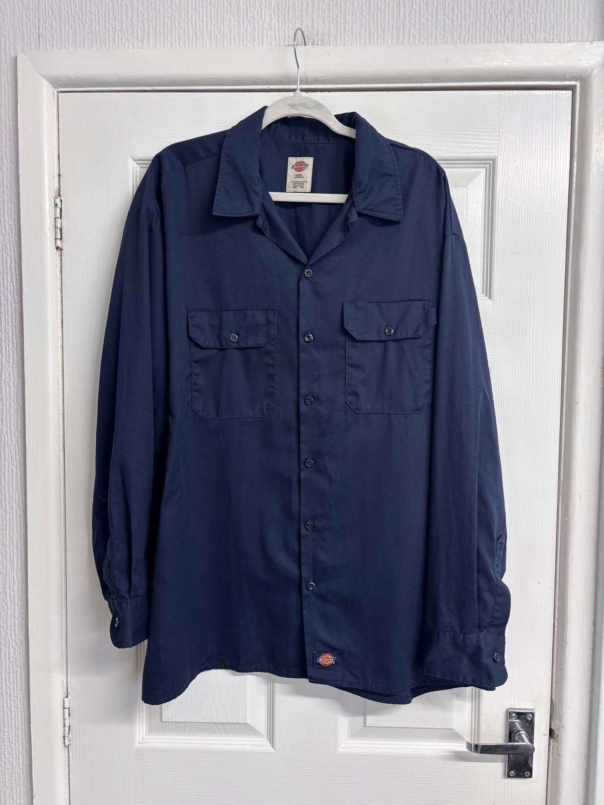 Vintage Dickies Navy Blue Long Sleeve Work Shirt - Men's 2XL Oversized Workwear