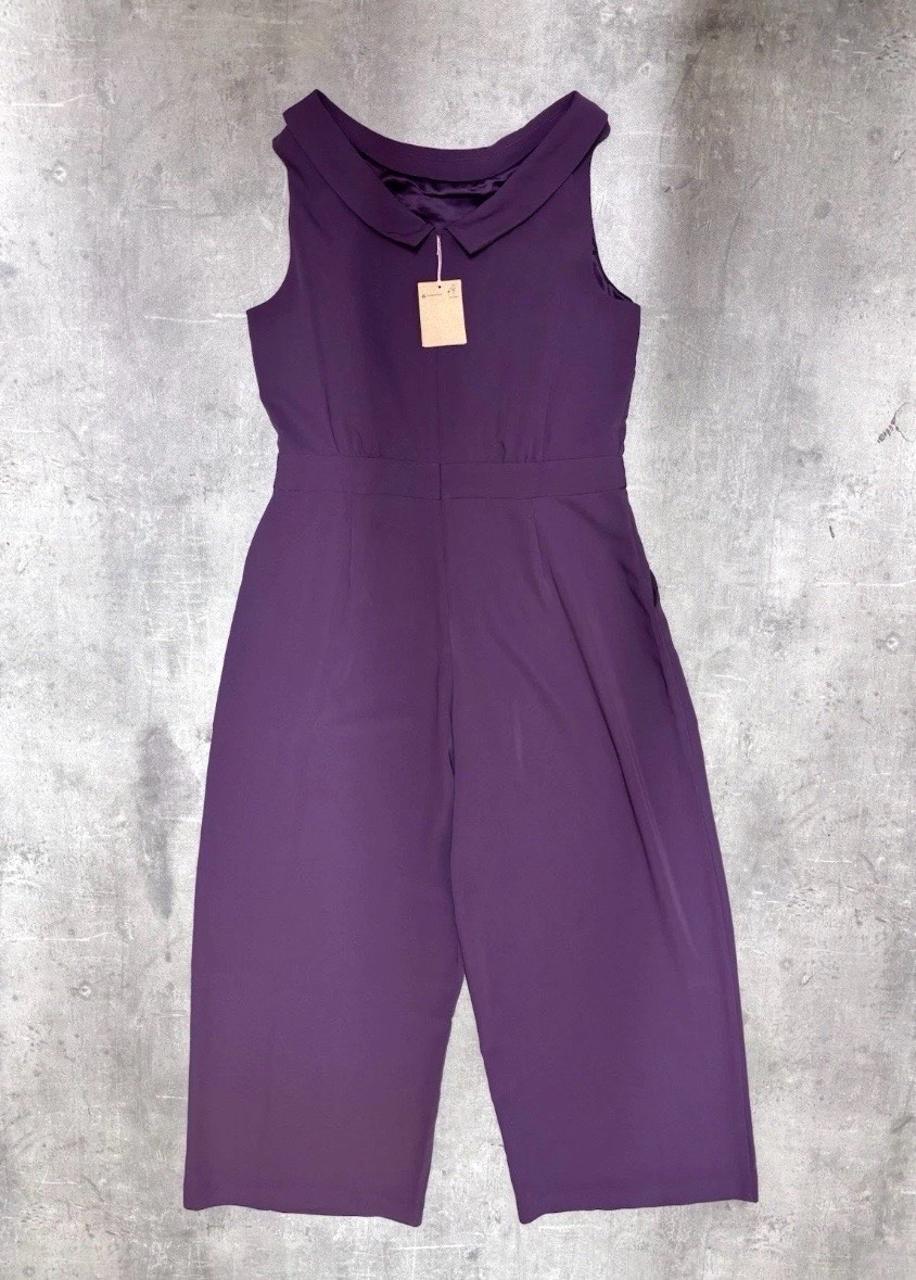 Boden Sleeveless Wide Leg Purple Jumpsuit UK 14P RRP £158 New with Tags NWT