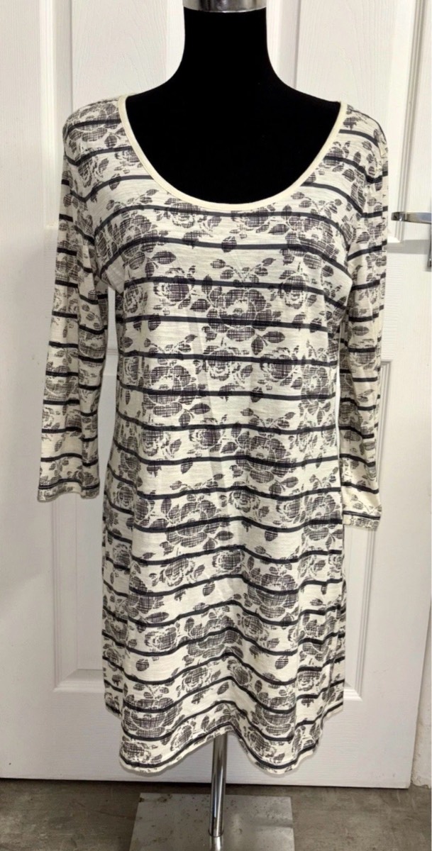 Seasalt Cream Floral Striped Organic Cotton Tunic Top Dress Size 12