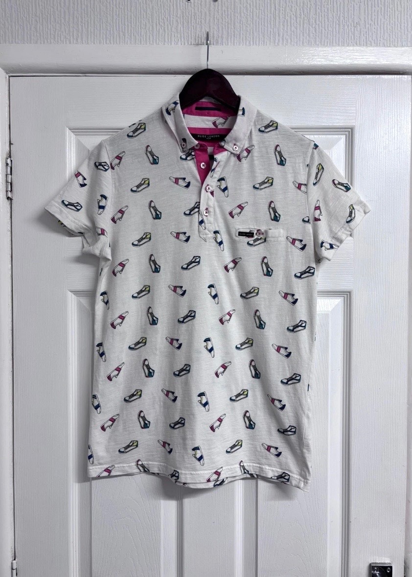 Guide London Men's Trainers Shoe Print Short Sleeve Polo Shirt Size Small