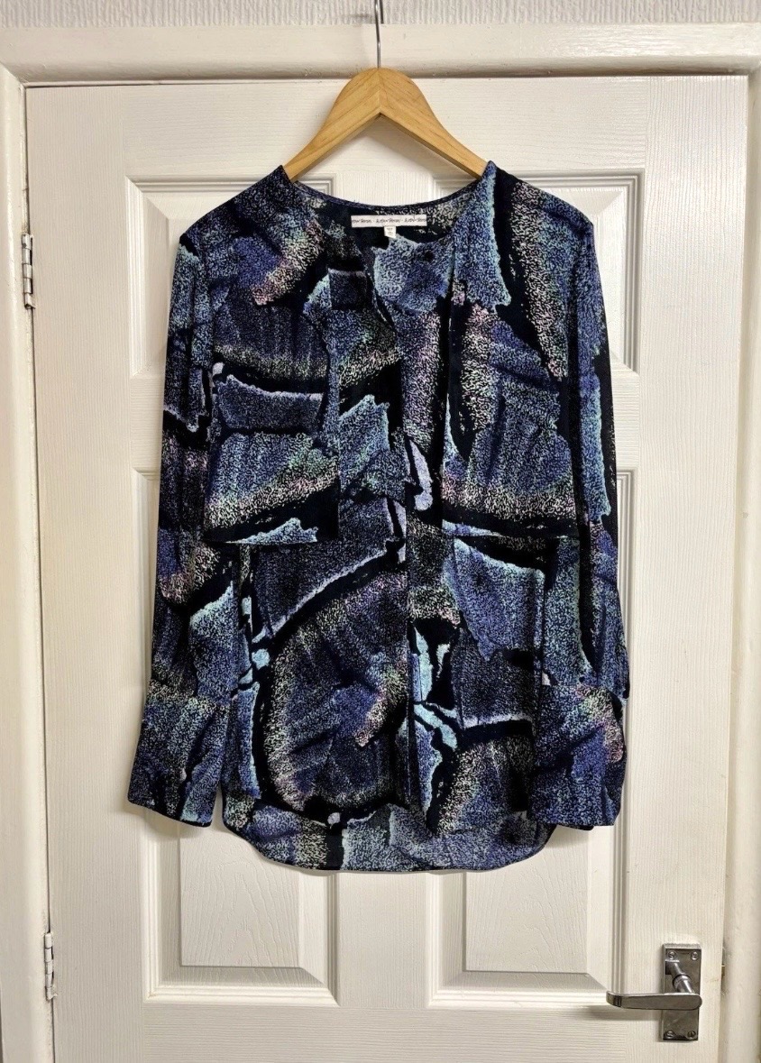 & Other Stories Blue & Black Abstract Print Long Sleeve Blouse UK 10