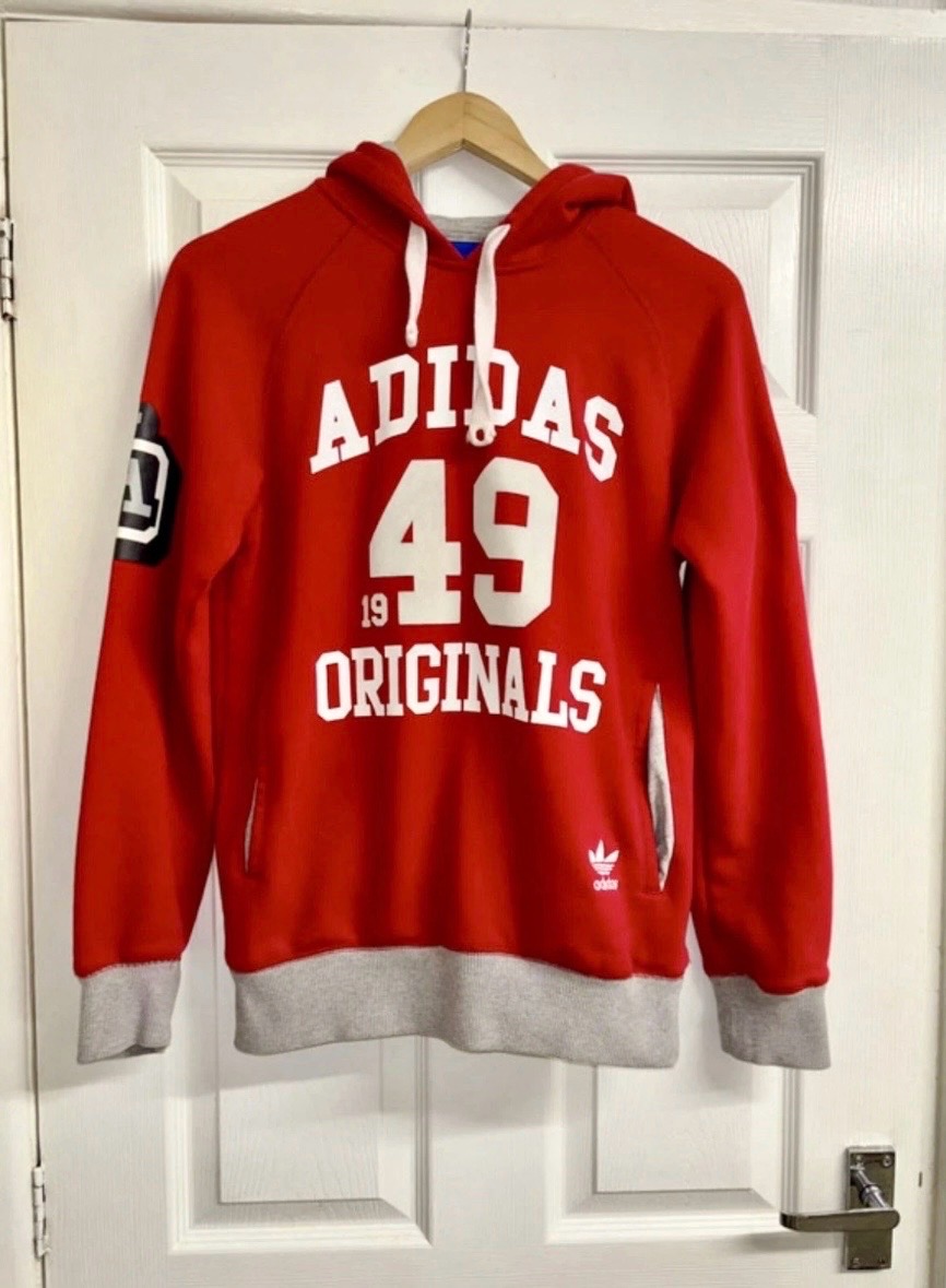 Vintage Adidas Originals Vibrant Red Y2K Hoodie Size Small