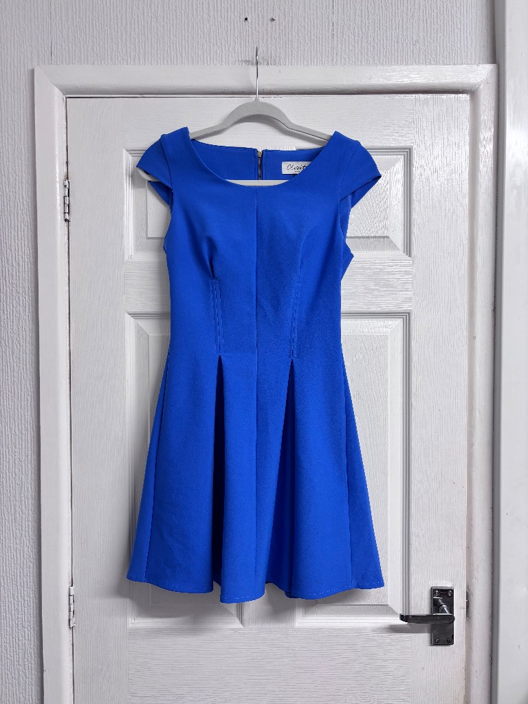 Closet London Royal Blue Pleated A-Line Mini Dress UK 8