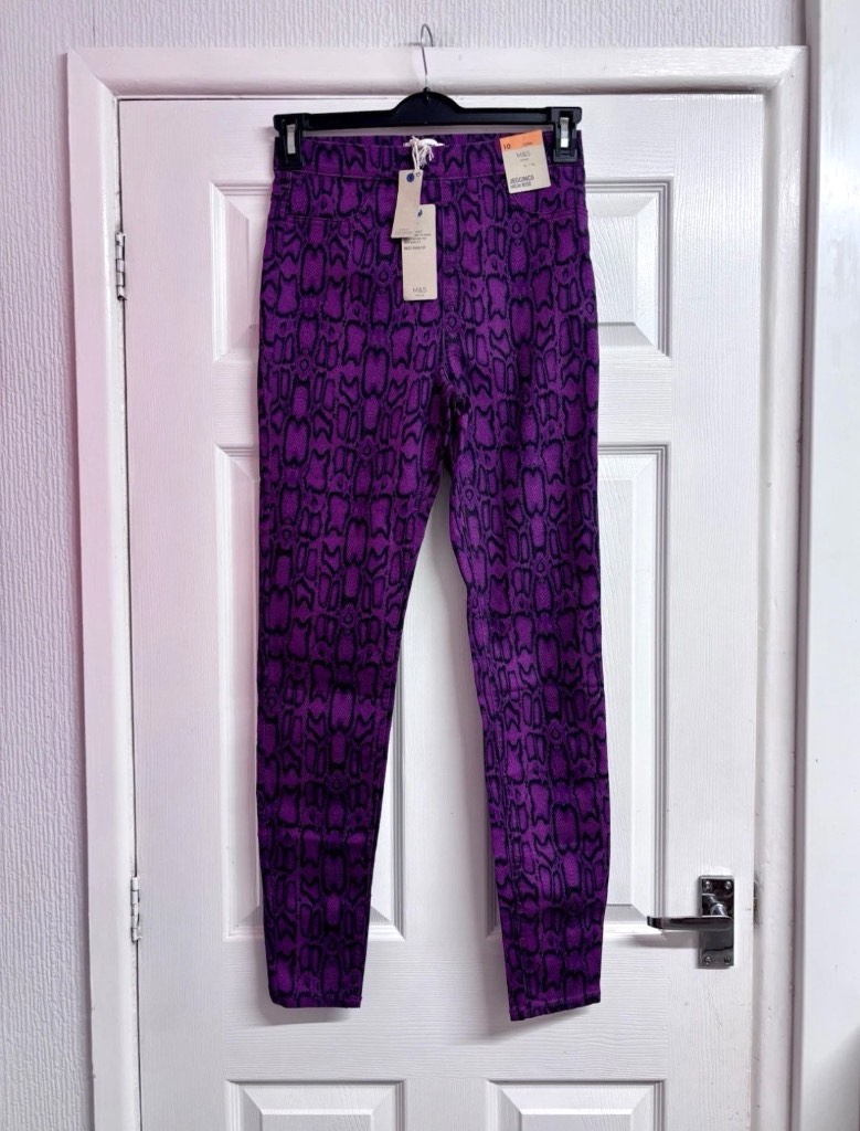 Marks & Spencer High Rise Snake Print Purple Jeggings Size 10 Long New with Tags
