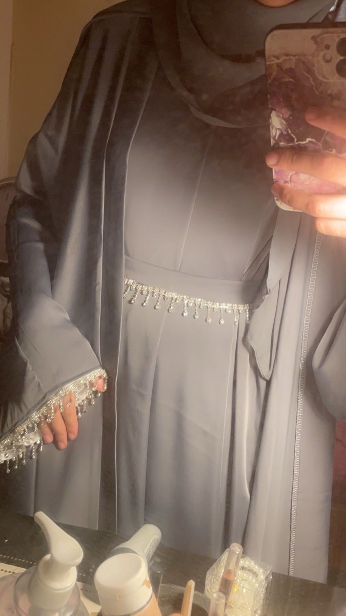 3 piece grey abaya set